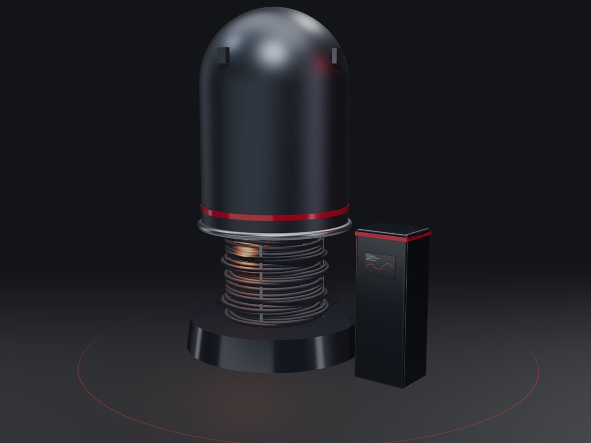 CGI illustration: bell annealing furnace with a charge of wire coils