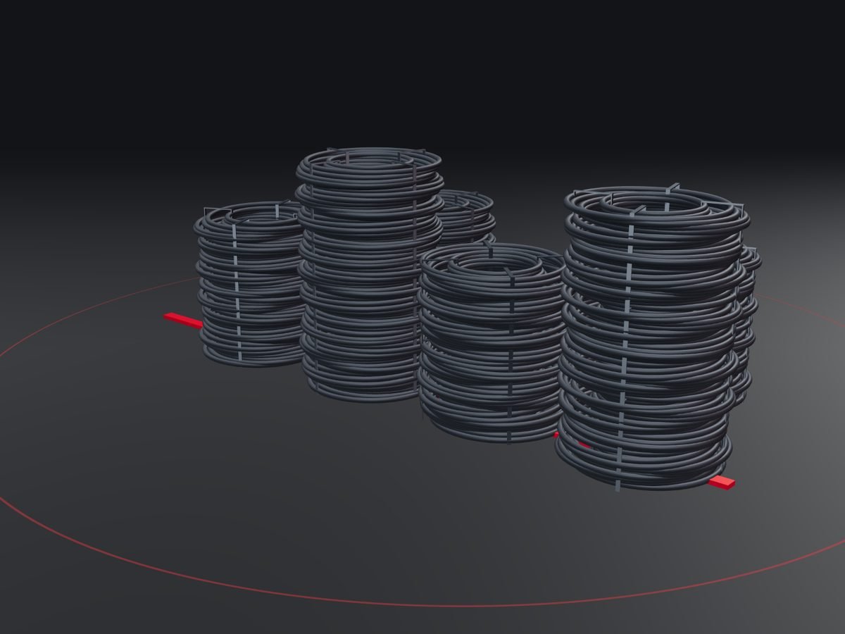 CGI illustration: coils of wire rod in a rod yard